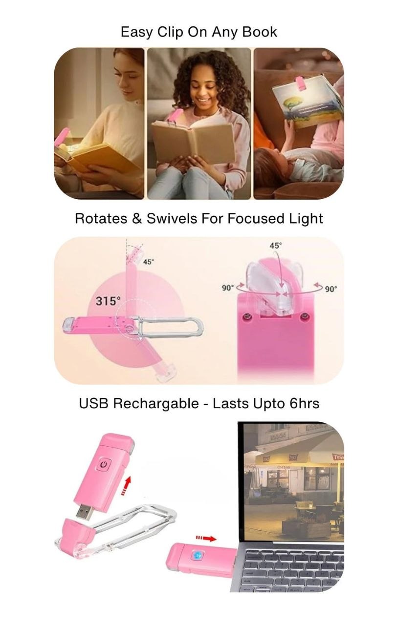 LED USB Rechargeable Book Reading Light | 3 Color Modes & Adjustable Brightness